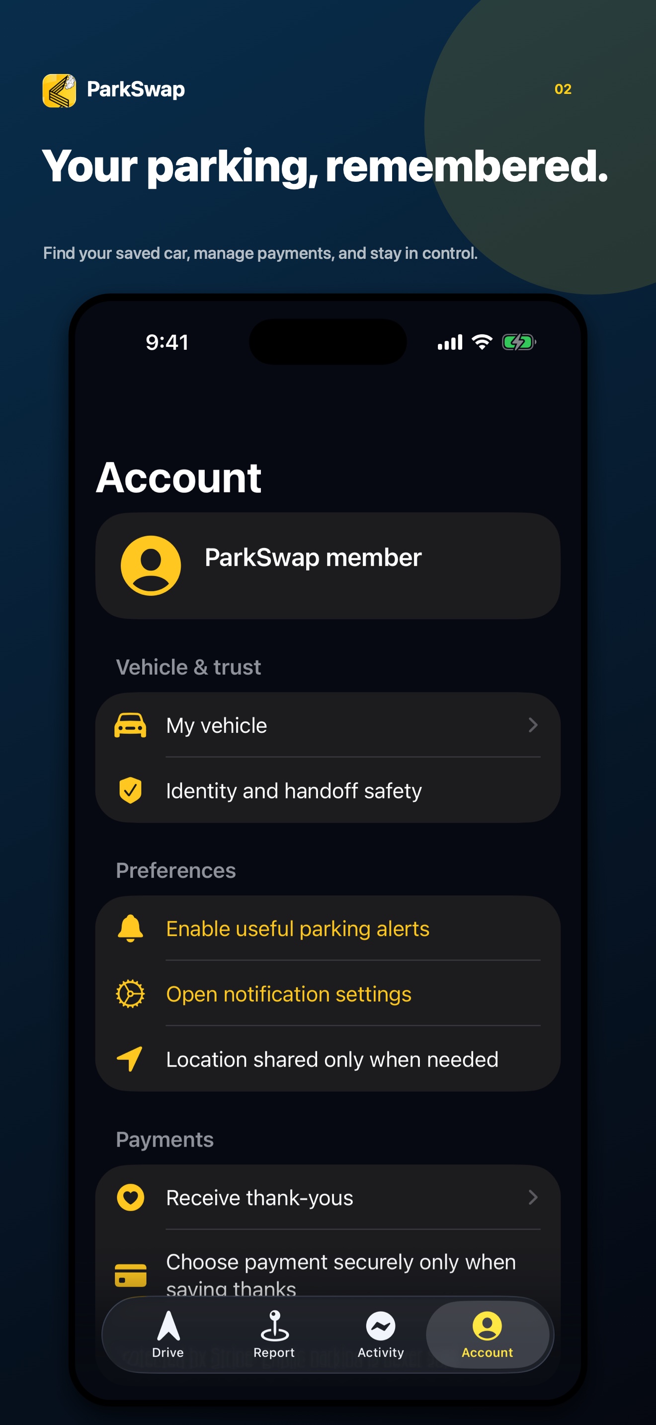 ParkSwap saved-car recovery controls