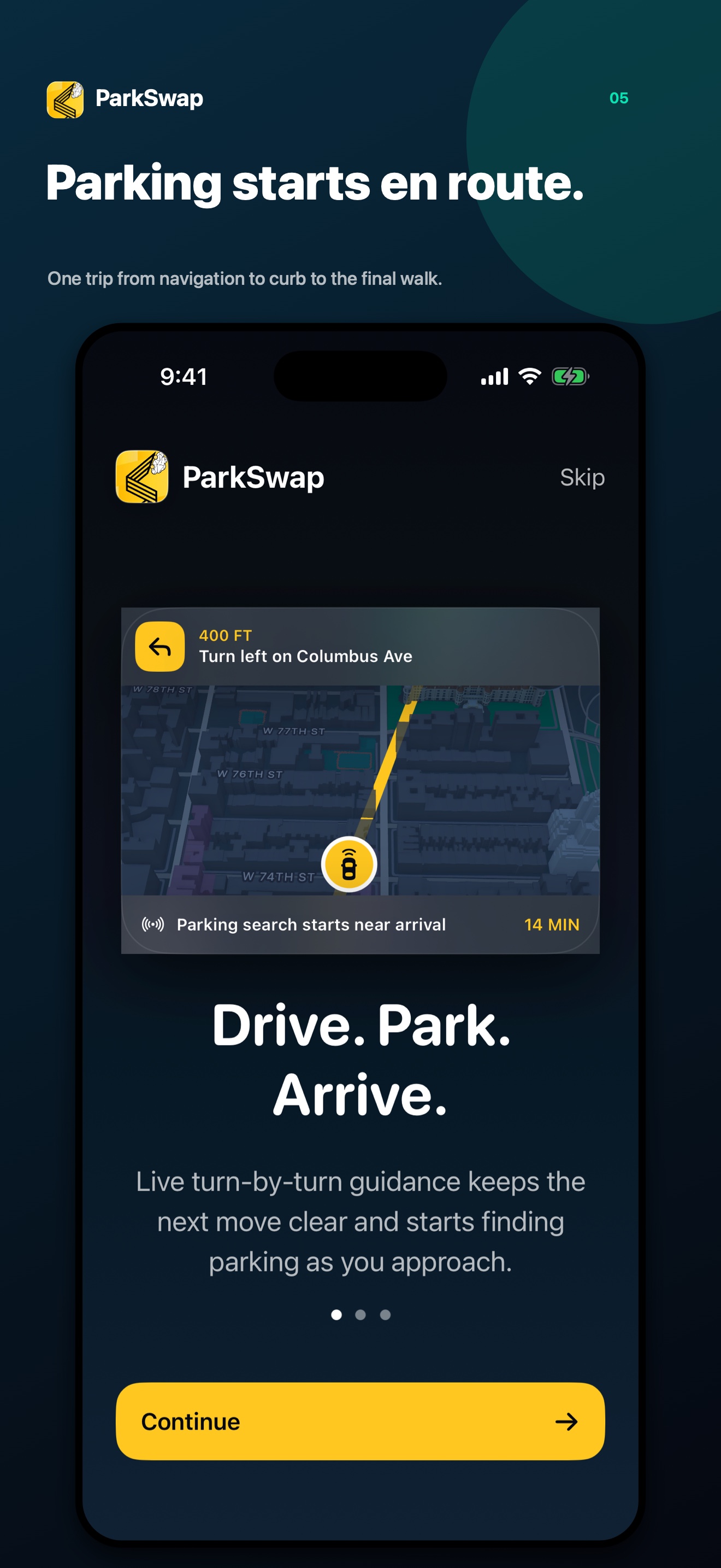 ParkSwap destination map and parking intelligence on iPhone