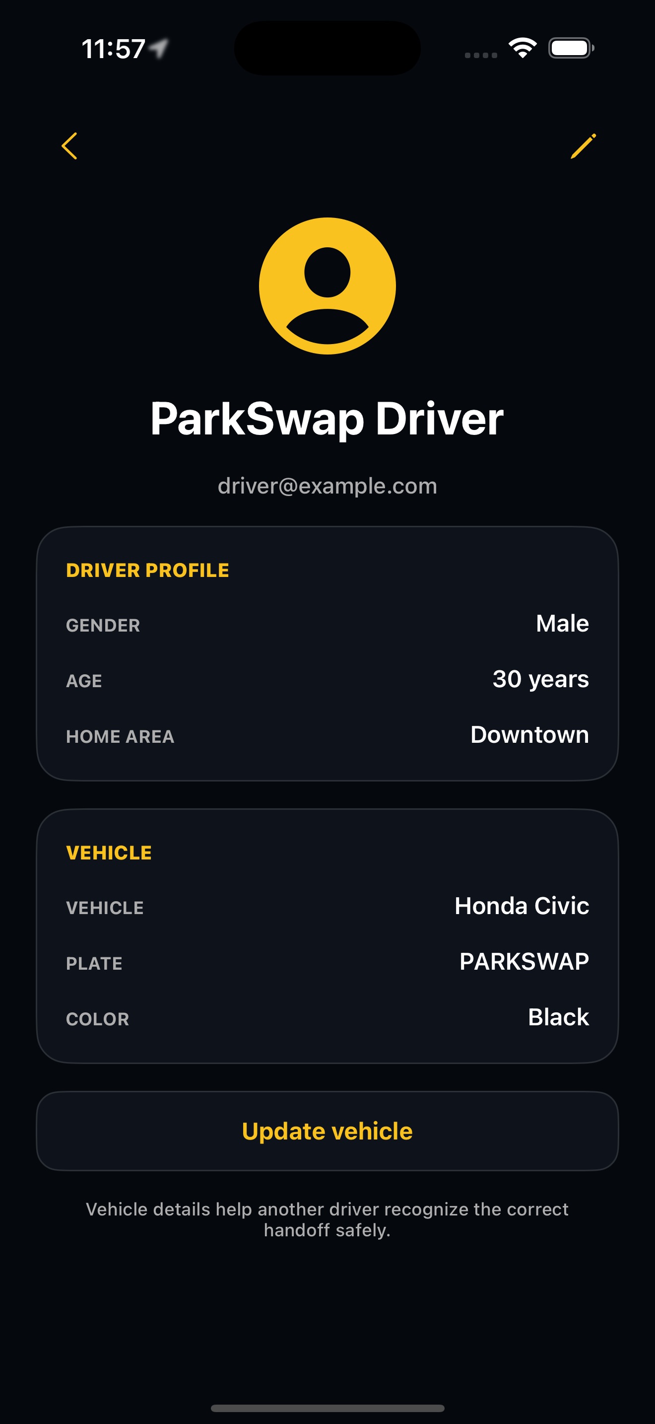 ParkSwap driver profile on iPhone