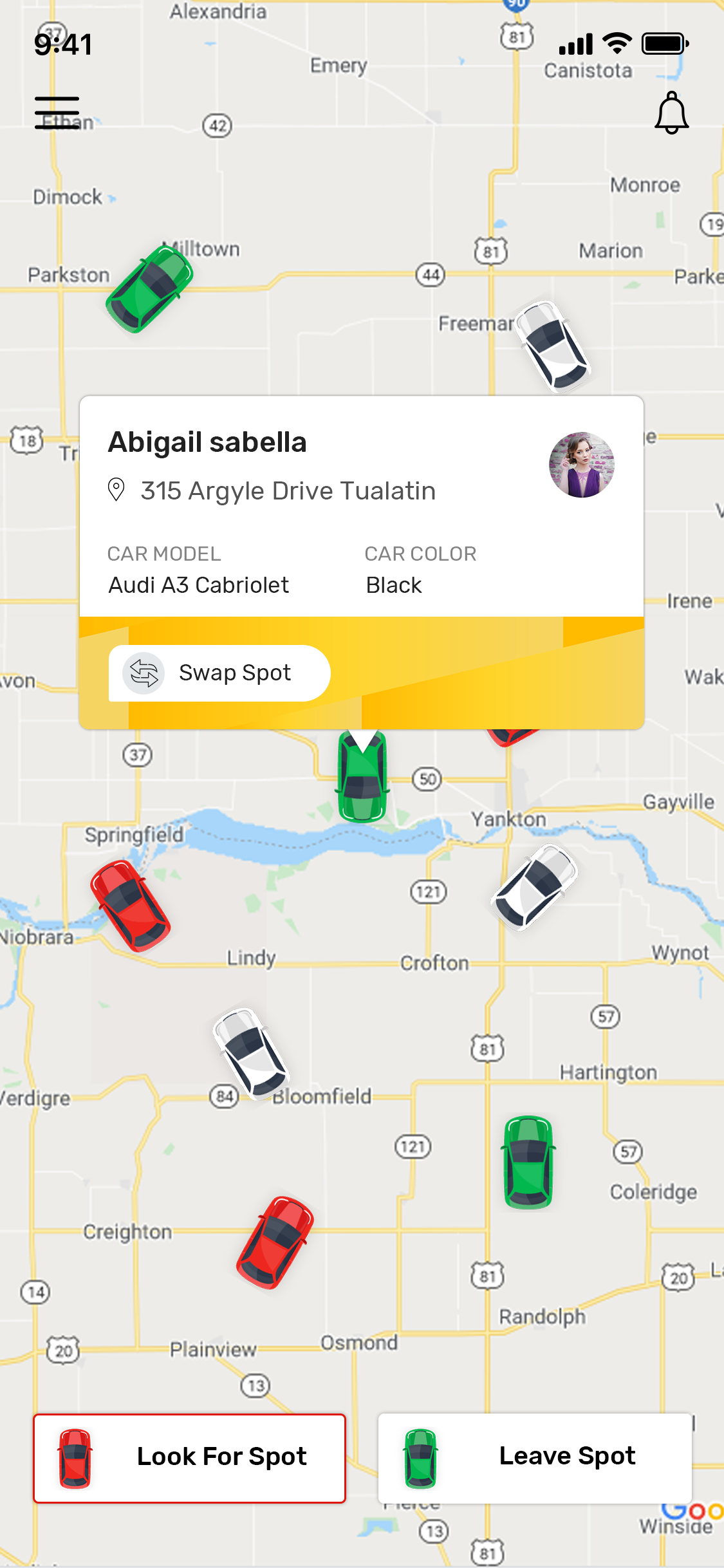 ParkSwap map showing nearby parking activity